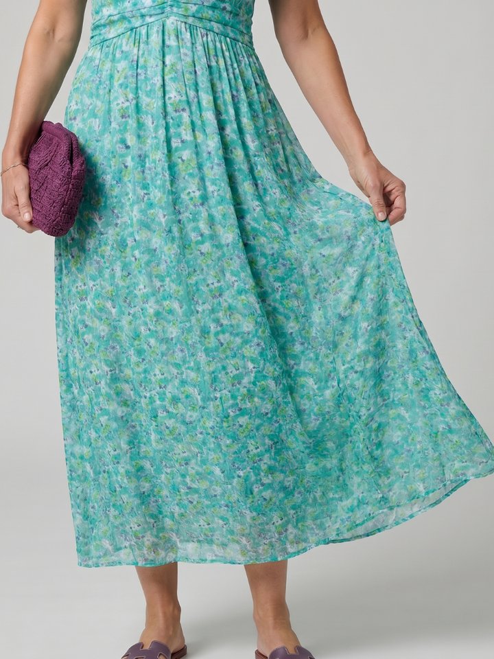 Juna | Korte Mouw Ditsy Bloemenprint Midi Jurk