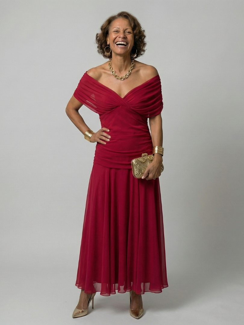 Calen | Off-Shoulder Flow Midi Jurk