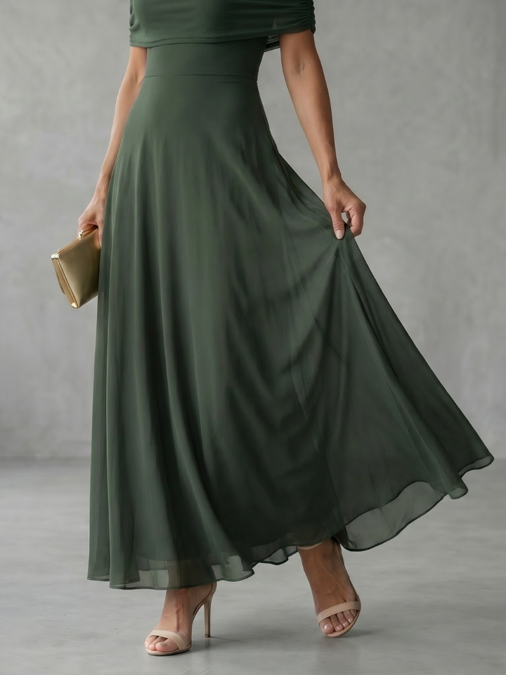 Juni | Off-Shoulder Drapé Midi-Jurk