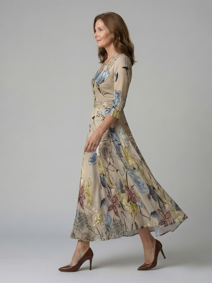 Celine | Midi-jurk met wikkelkragen