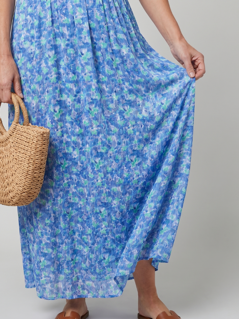 Juna | Korte Mouw Ditsy Bloemenprint Midi Jurk