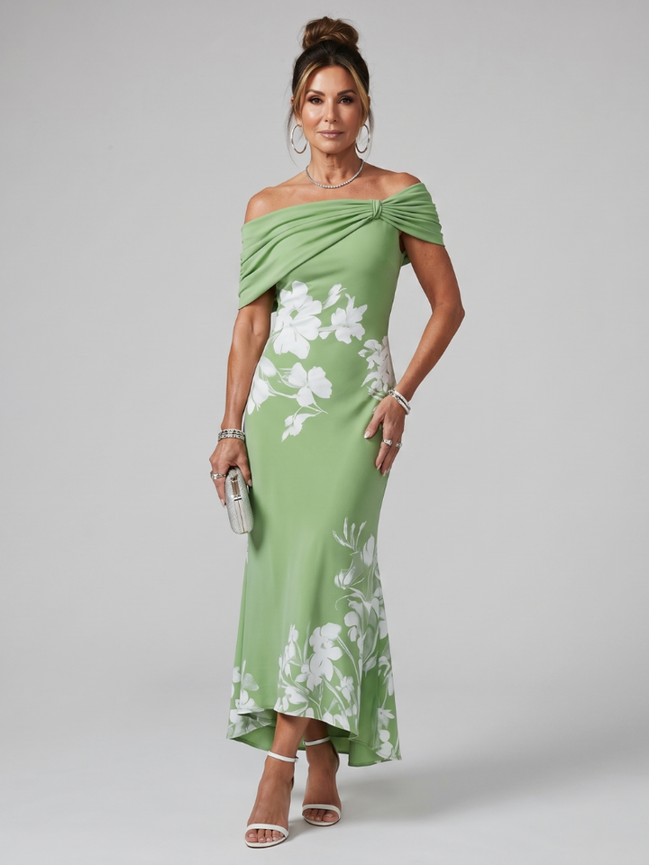 Cosma | Off-Shoulder Midi-Jurk met Drapering