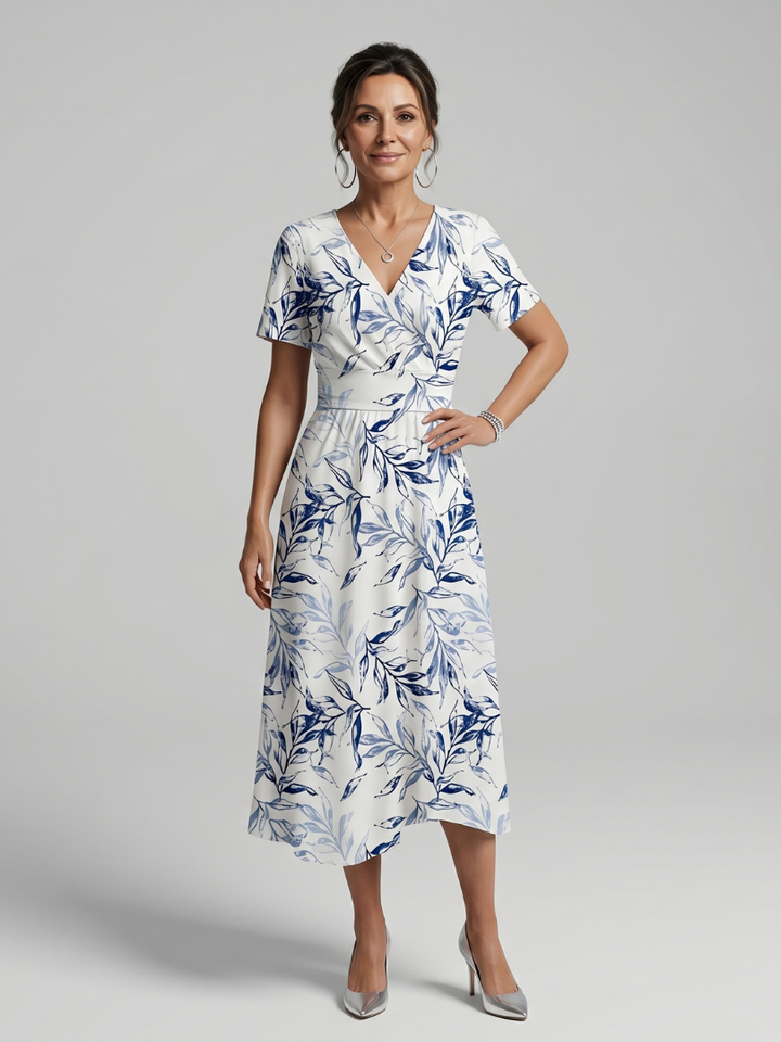 Kael | V-hals Midi-jurk met zachte botanische print
