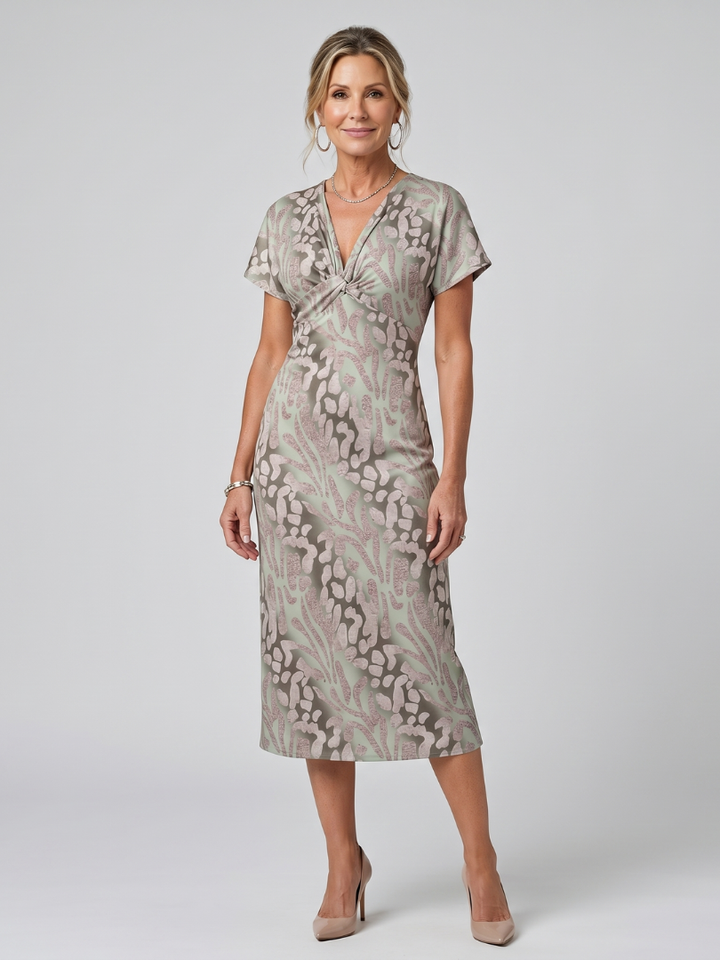Astra | Korte mouw Midi-jurk met abstract patroon
