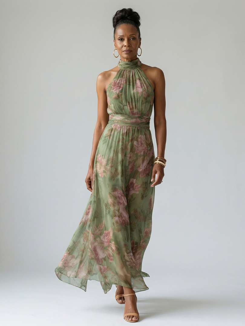 Mirelle | Geraffineerde Halter Midi Jurk