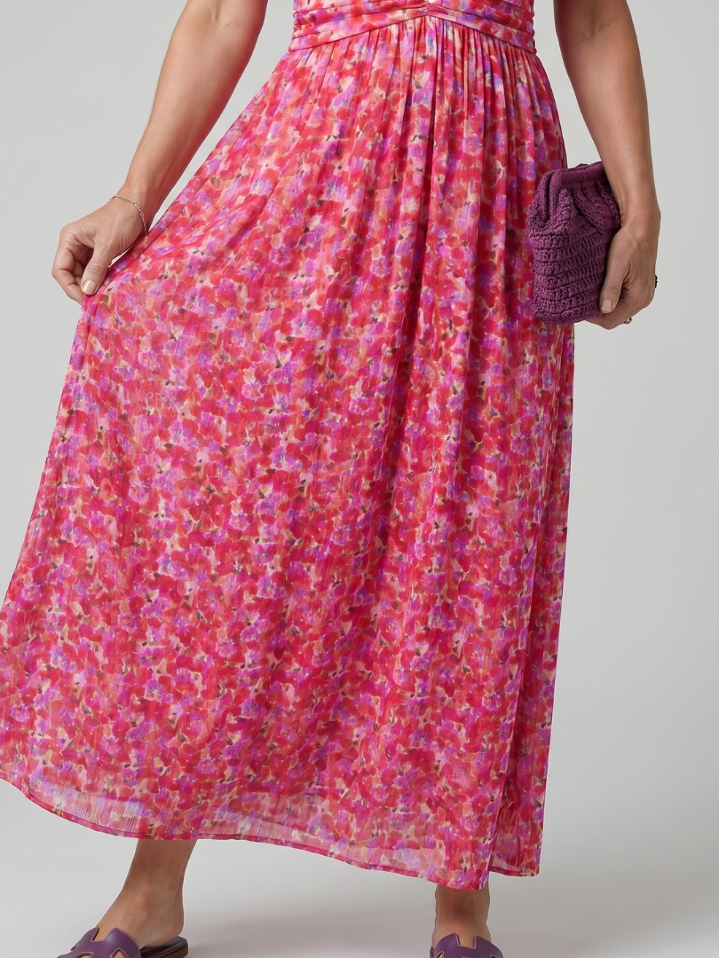 Juna | Korte Mouw Ditsy Bloemenprint Midi Jurk