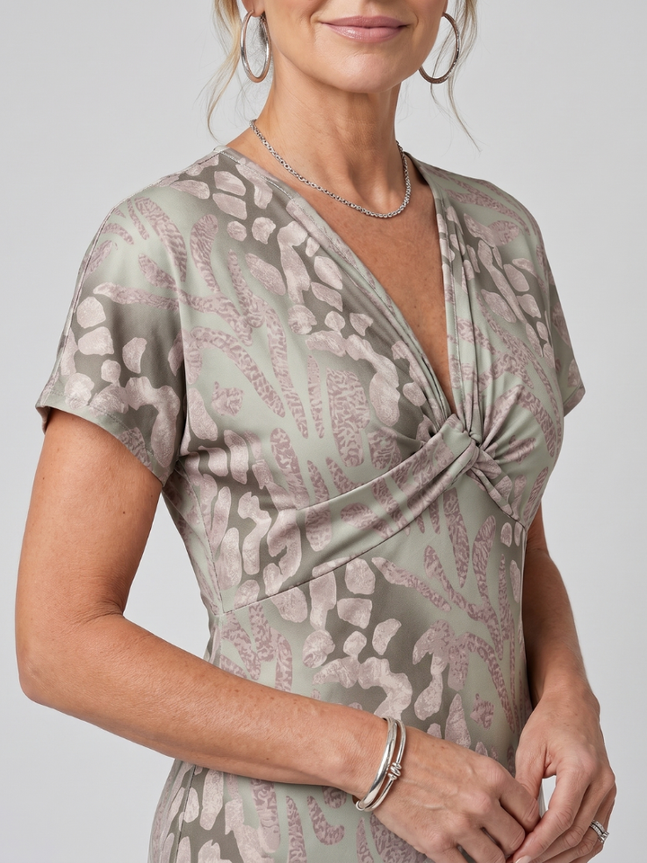 Astra | Korte mouw Midi-jurk met abstract patroon