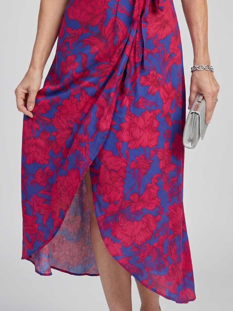 Priya | Korte mouwen, bloemen wikkel midi-jurk