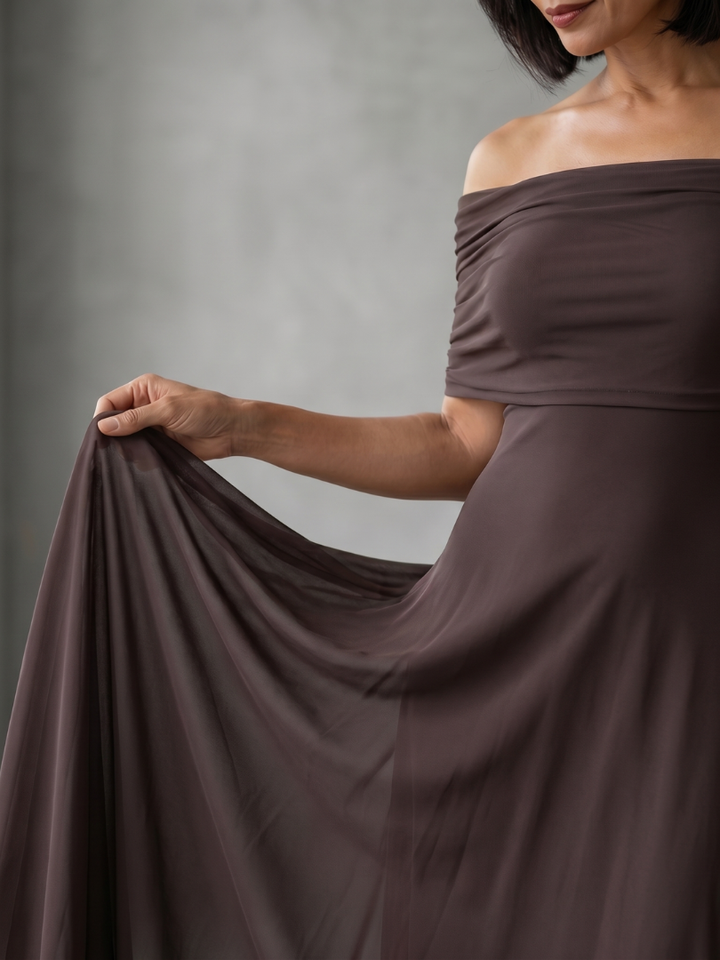 Juni | Off-Shoulder Drapé Midi-Jurk