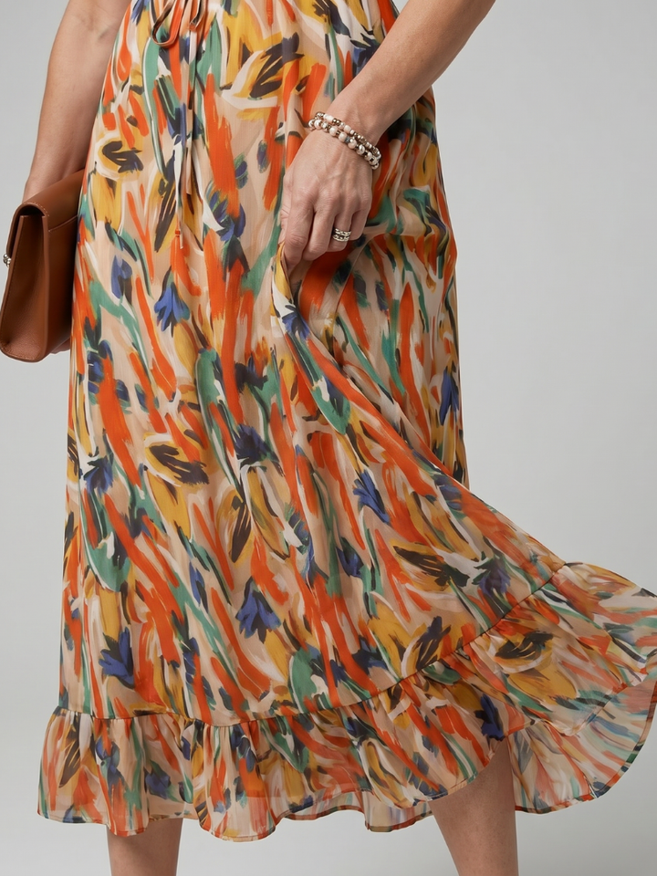 Quill | Spaghetti-band Midi-jurk met abstracte print