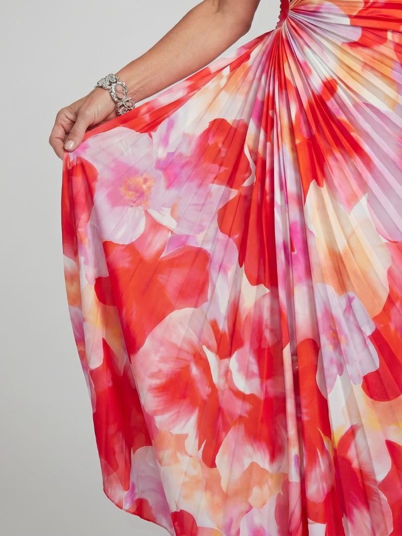 Taya | Een Schouder Plissé Rok Midi Jurk