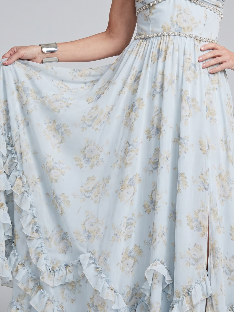 Alessia | Maxijurk met bloemenpatroon en halterneck