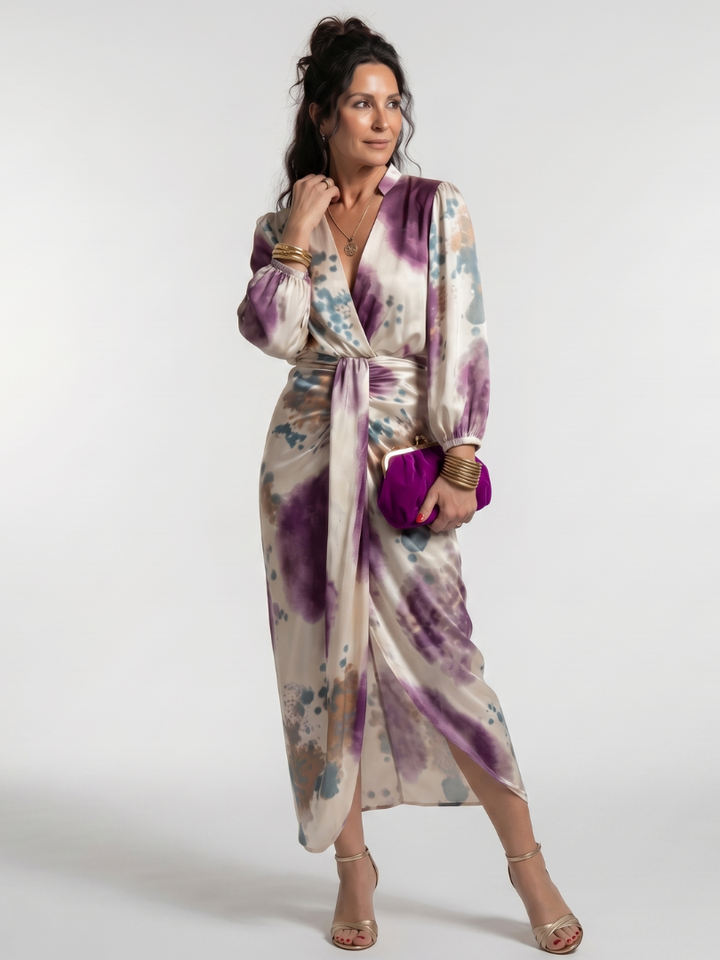 Valentina | Knoop Taille Bedrukte Midi-Jurk