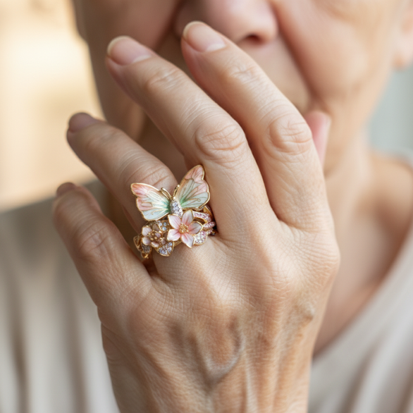 Glitzernder Schmetterlingsring aus Natur mit Zirkonia
