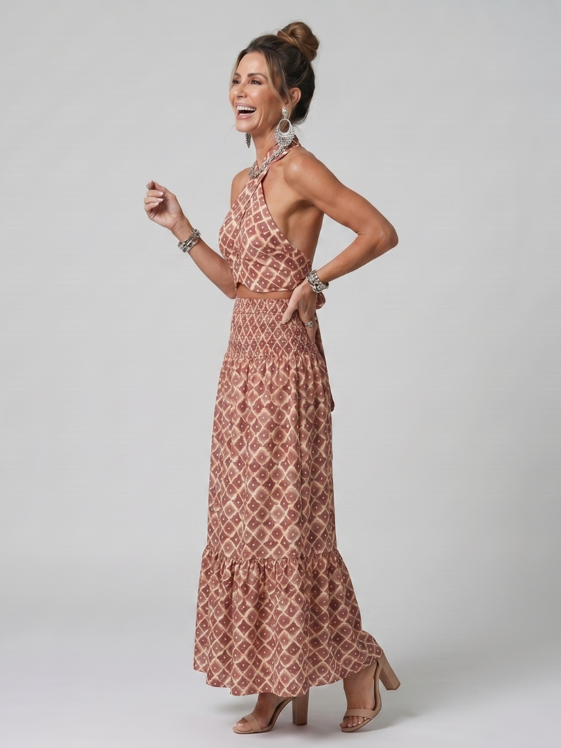 Amira | Geometrische Print Cutout Midi Jurk