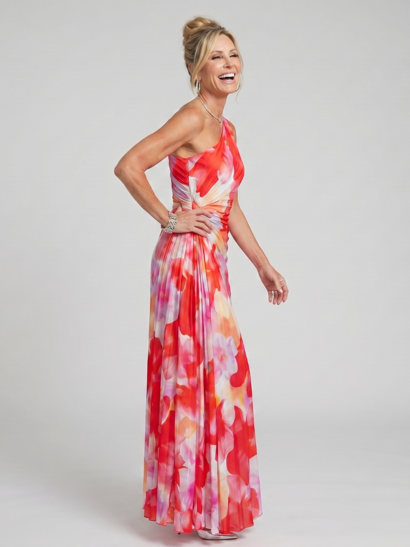 Taya | Midi-jurk met een off-shoulder, geplooid bovenstuk