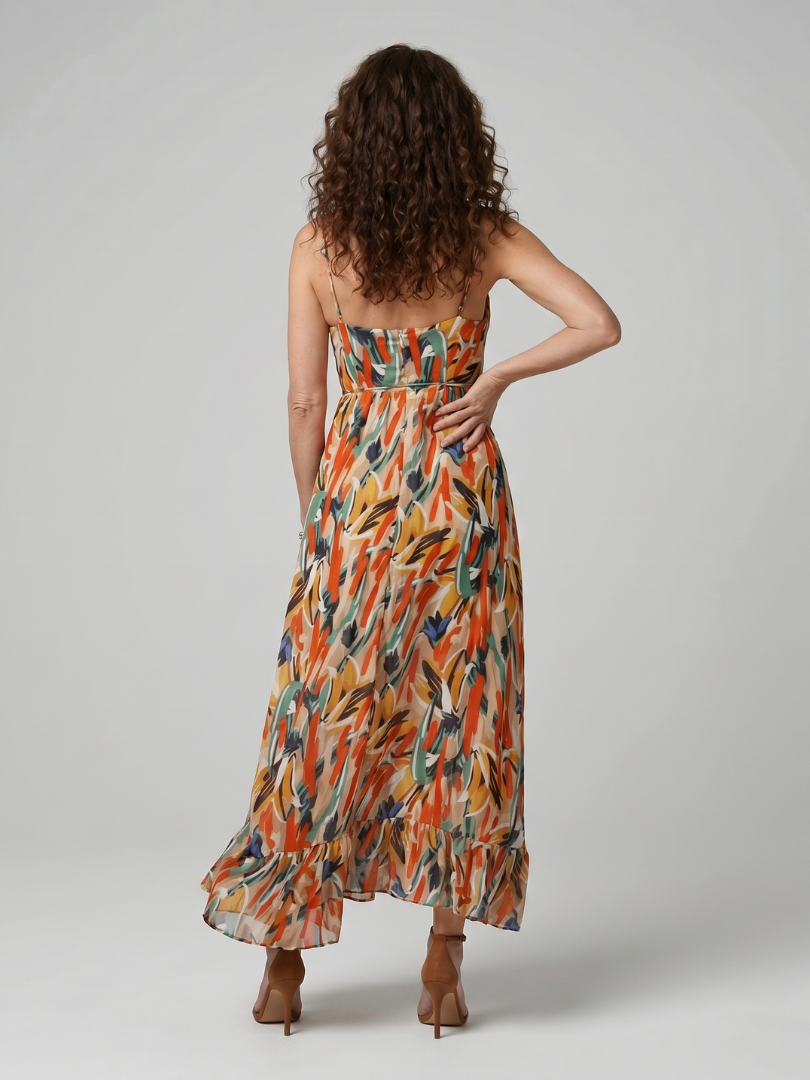 Quill | Spaghetti-band Midi-jurk met abstracte print
