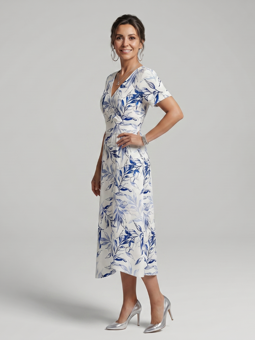 Kael | V-hals Midi-jurk met zachte botanische print