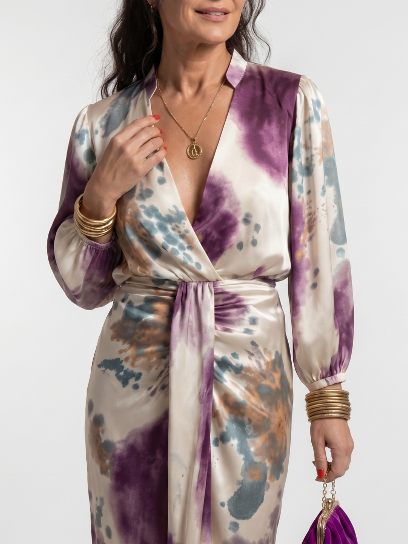 Valentina | Knoop Taille Bedrukte Midi-Jurk