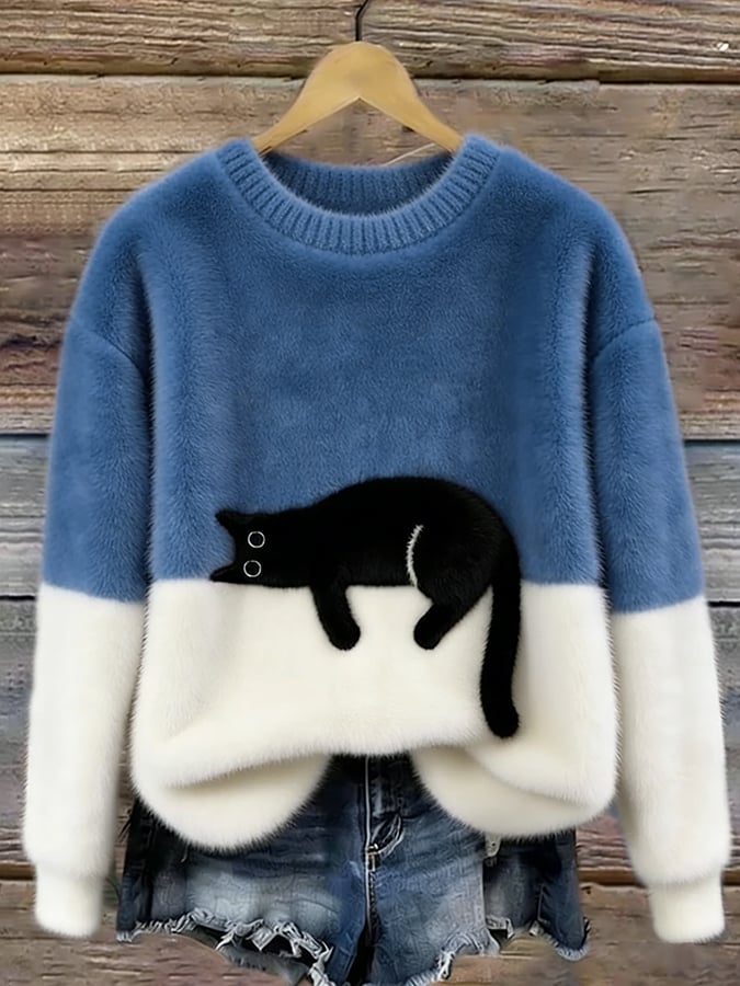 Chloé | Grafisches Pulli mit süßem Katzenmotiv