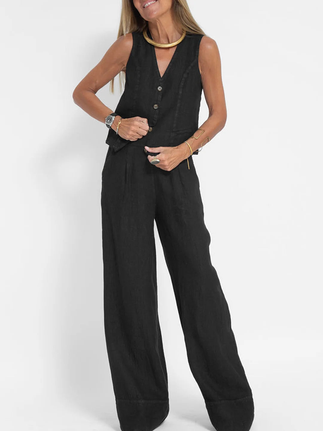 Aira - Ensemble Gilet mit Knöpfen & Weite Hose