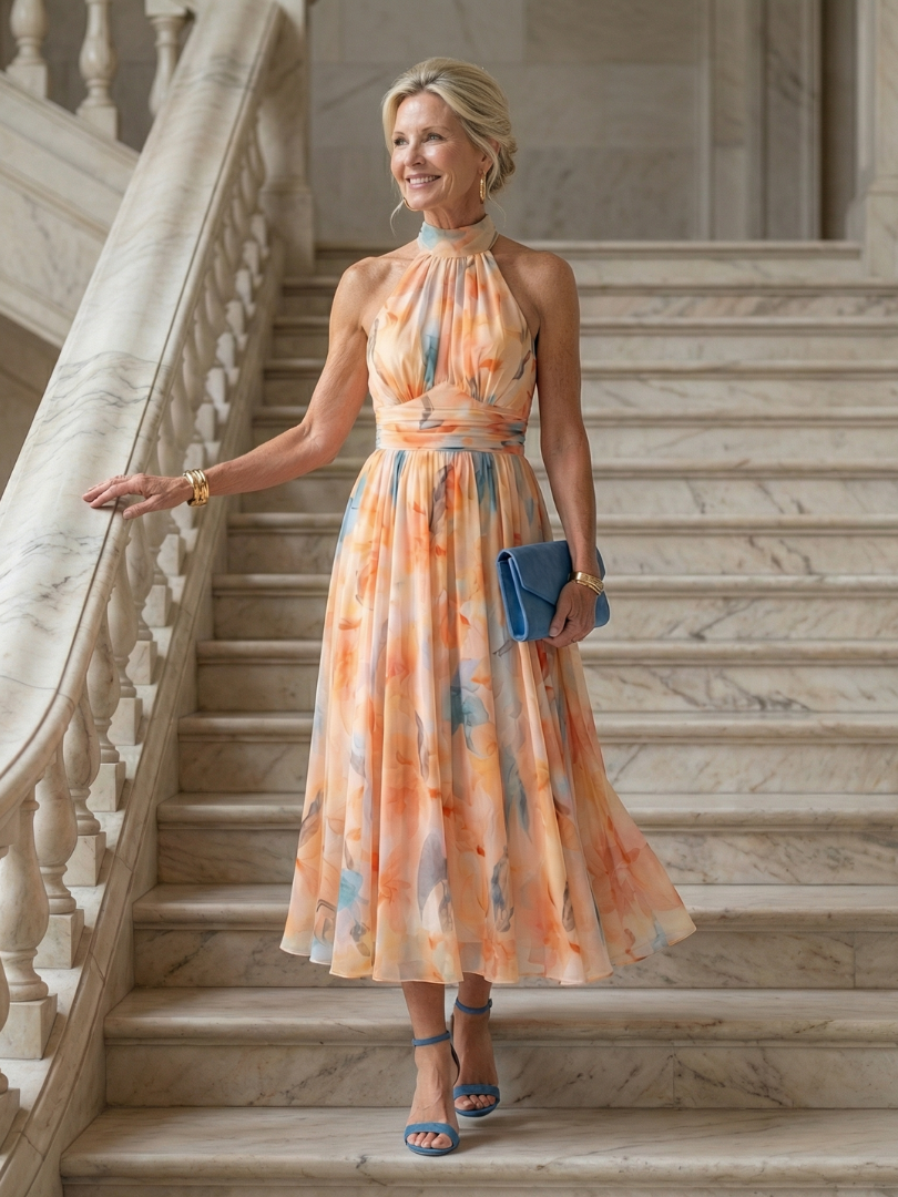 Elin | Zachte Halter Midi-Jurk