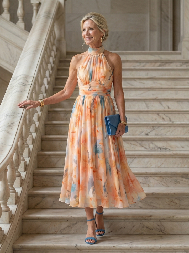 Elin | Zachte Halter Midi-Jurk