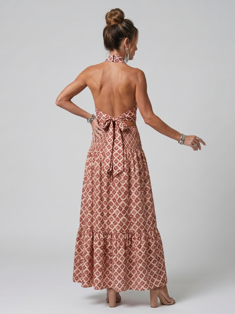 Amira | Geometrische Print Cutout Midi Jurk