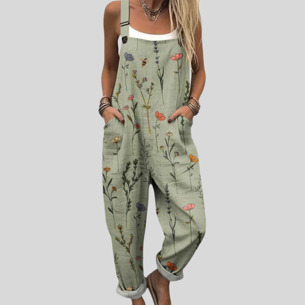 Salbeigrüne Latzhose mit Blumenmix