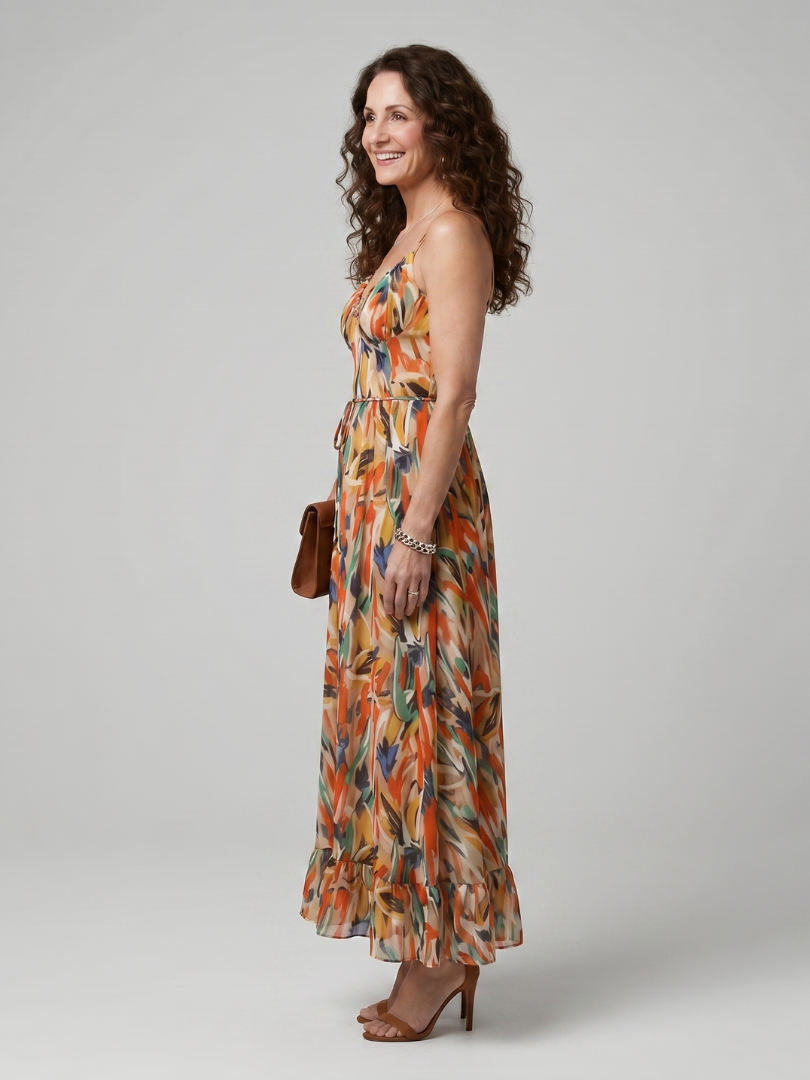 Quill | Spaghetti-band Midi-jurk met abstracte print