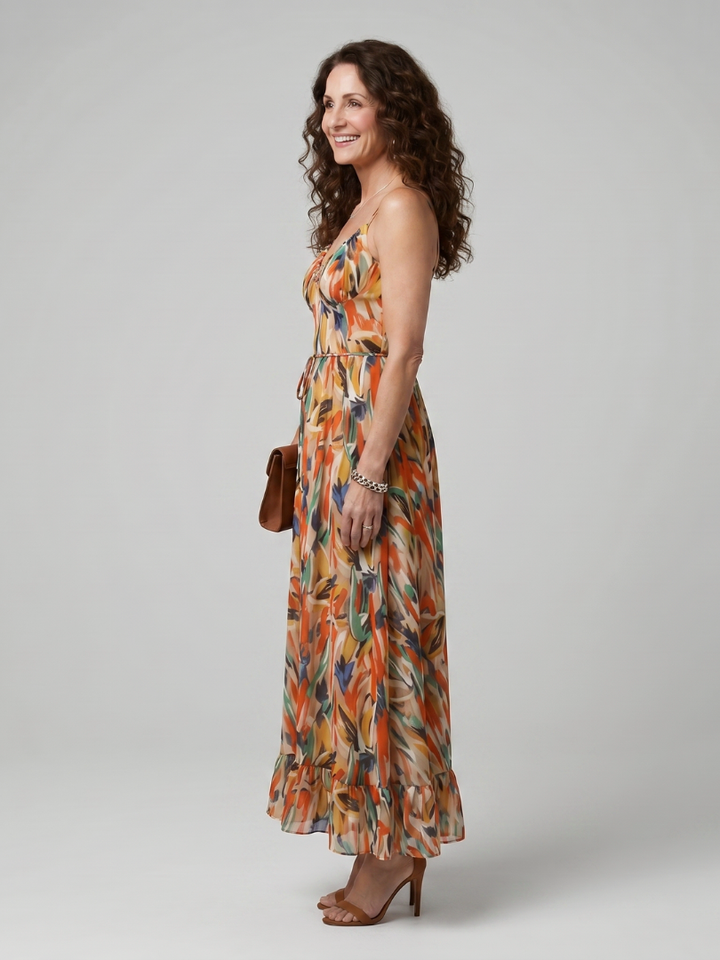 Quill | Spaghetti-band Midi-jurk met abstracte print