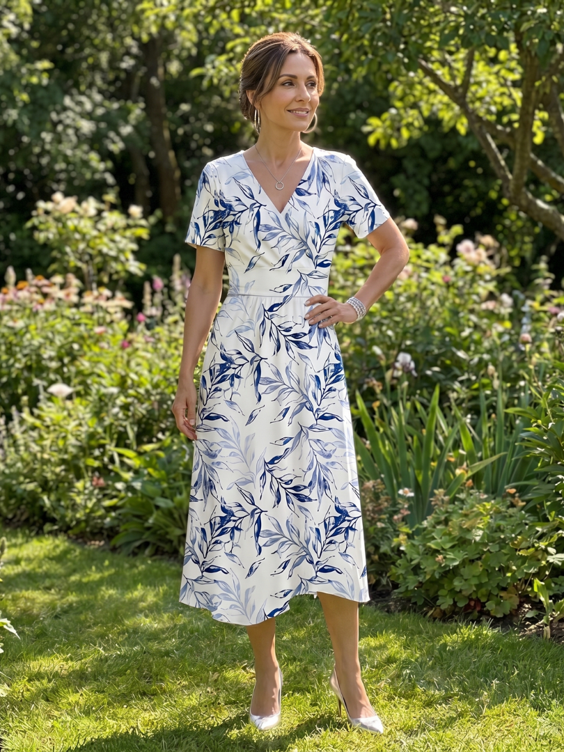Kael | V-hals Midi-jurk met zachte botanische print