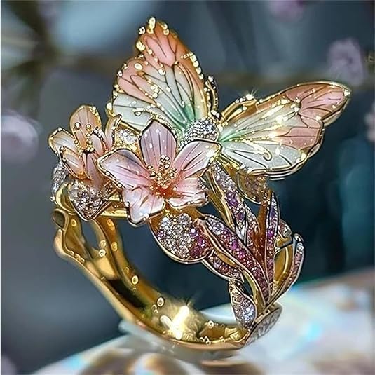 Glitzernder Schmetterlingsring aus Natur mit Zirkonia