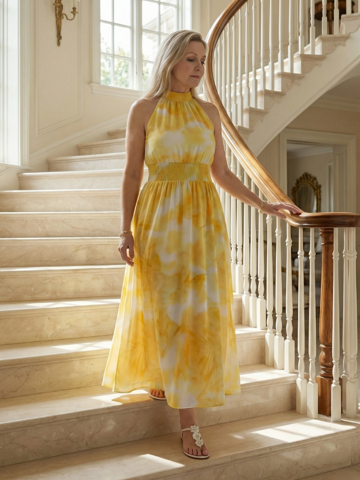 Sylin | Geraffineerde Halter Midi Jurk