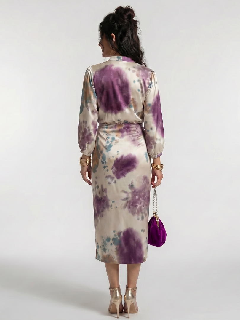 Valentina | Knoop Taille Bedrukte Midi-Jurk