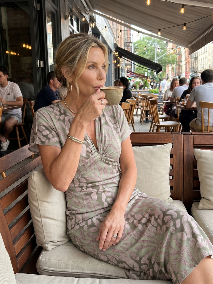 Astra | Korte mouw Midi-jurk met abstract patroon