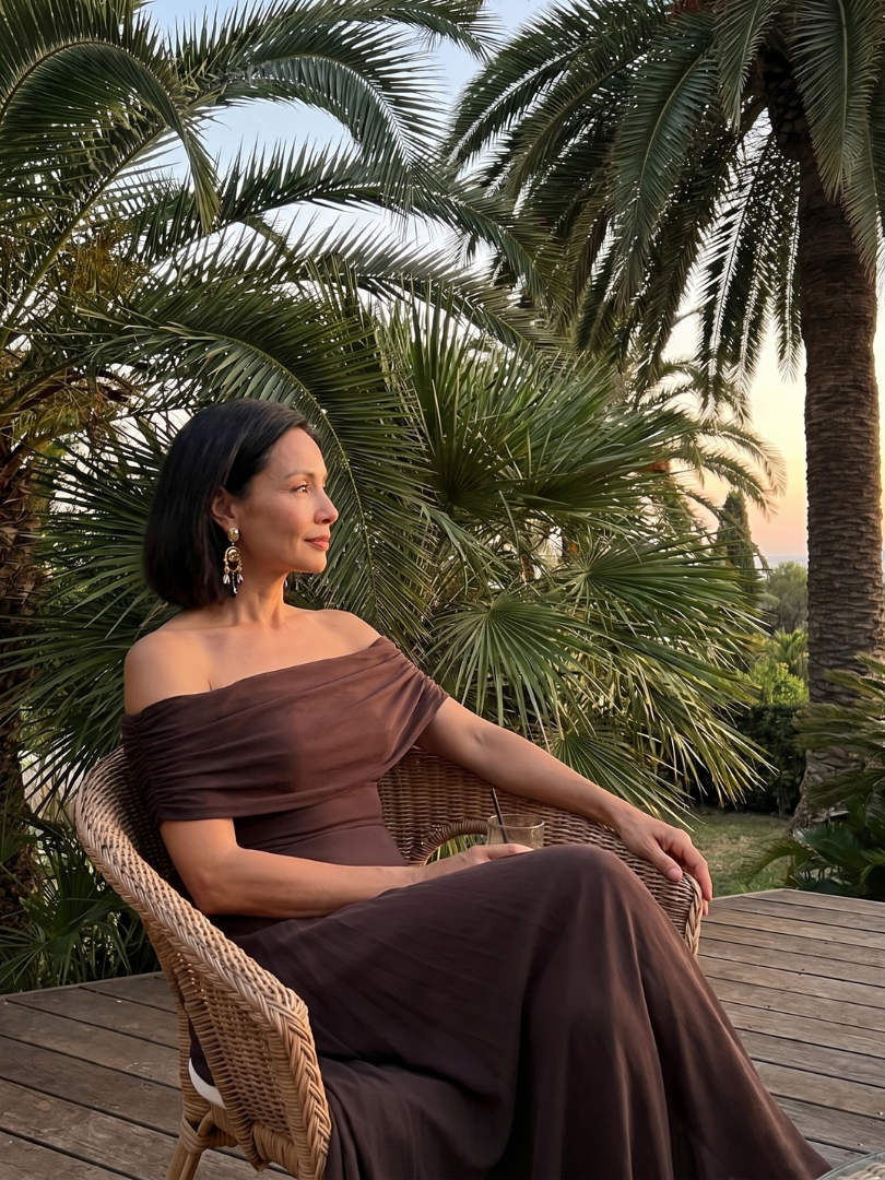 Juni | Off-Shoulder Drapé Midi-Jurk