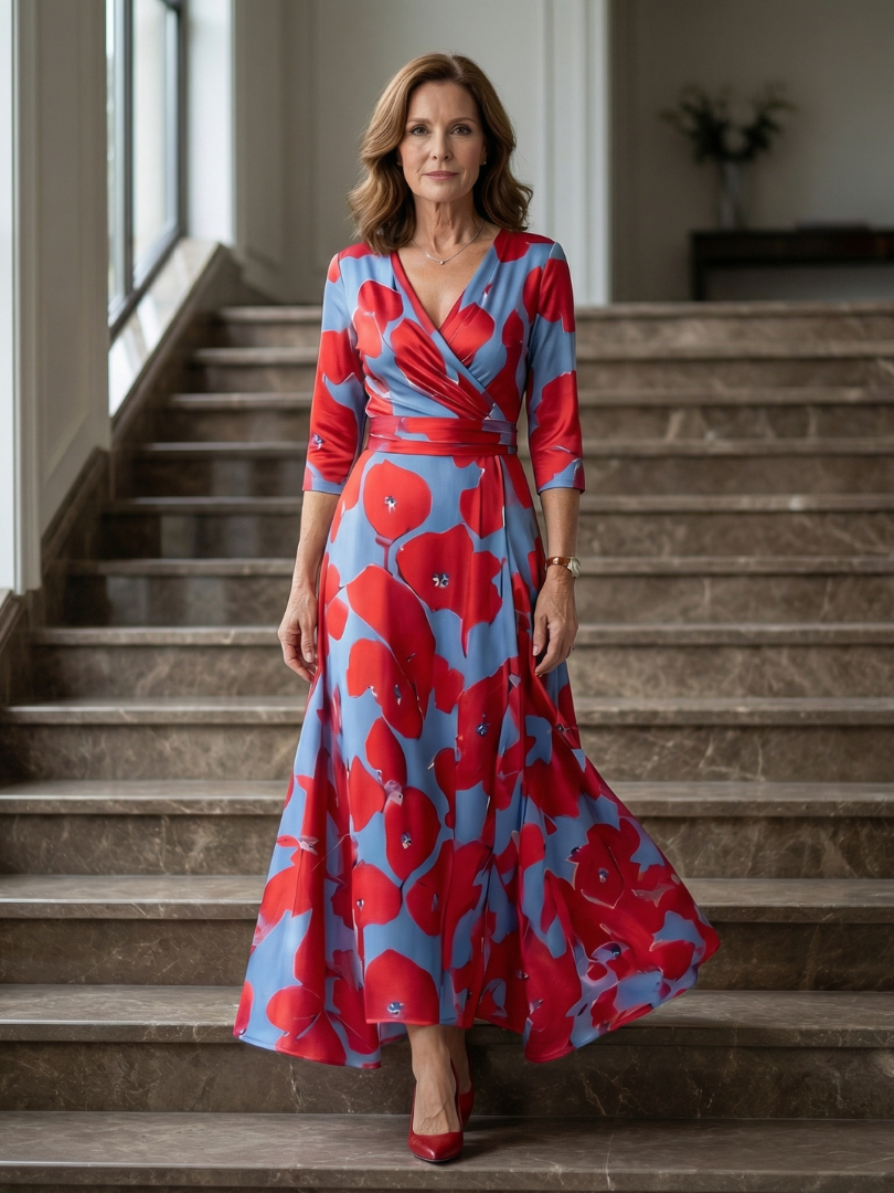 Celine | Midi-jurk met wikkelkragen