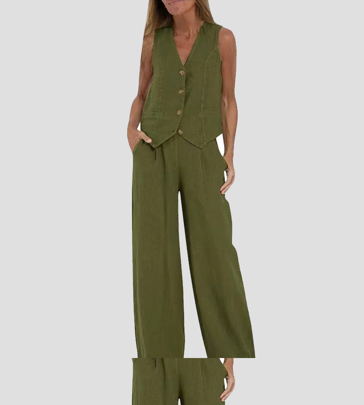 Aira - Ensemble Gilet mit Knöpfen & Weite Hose