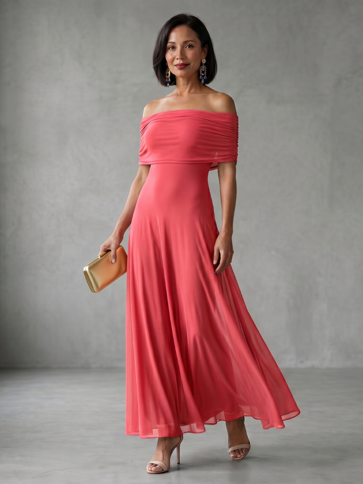 Juni | Off-Shoulder Drapé Midi-Jurk