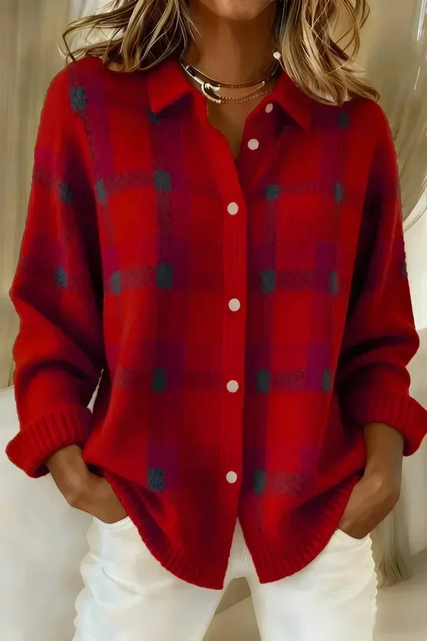 Bretagne | Sanfte karierte Strickjacke mit Knöpfen