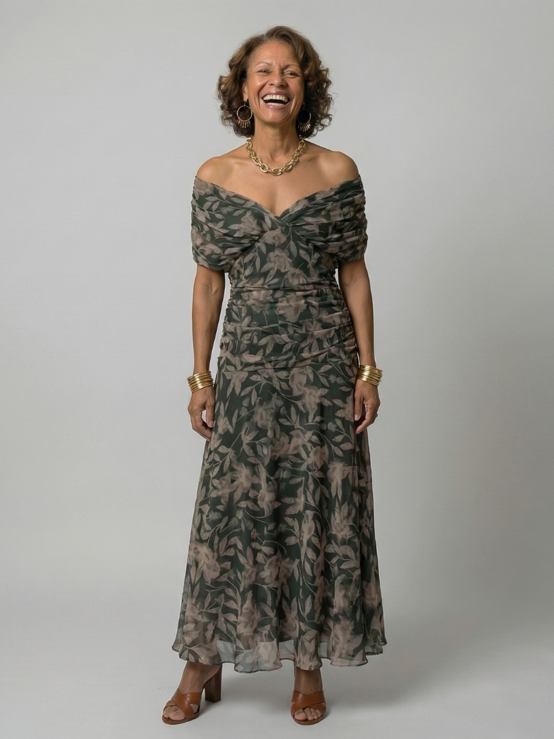 Calen | Off-Shoulder Flow Midi Jurk