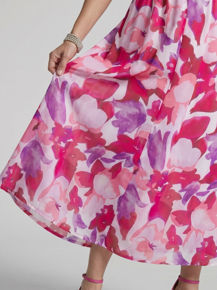 Candlia | Puffmouwen V-hals Midi Jurk met Abstracte Print