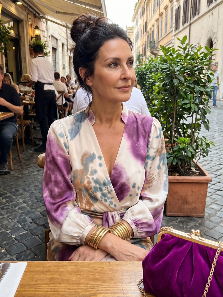 Valentina | Knoop Taille Bedrukte Midi-Jurk