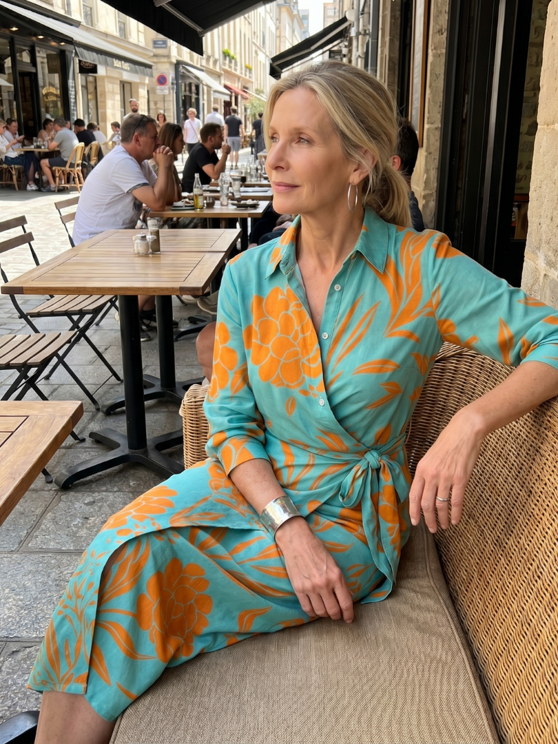 Leya | Midi-jurk met lange mouwen en kraag in streepmotief