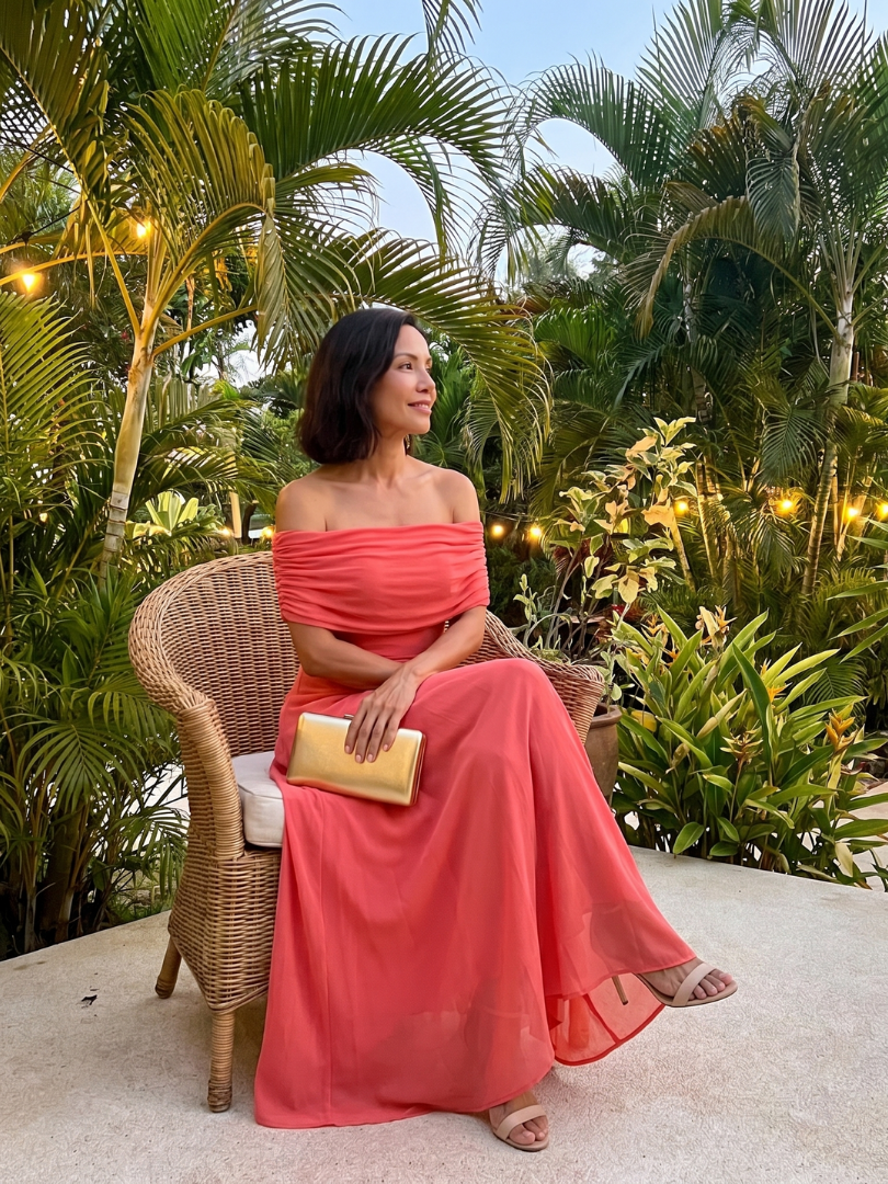 Juni | Off-Shoulder Drapé Midi-Jurk