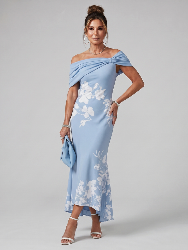 Cosma | Off-Shoulder Midi-Jurk met Drapering