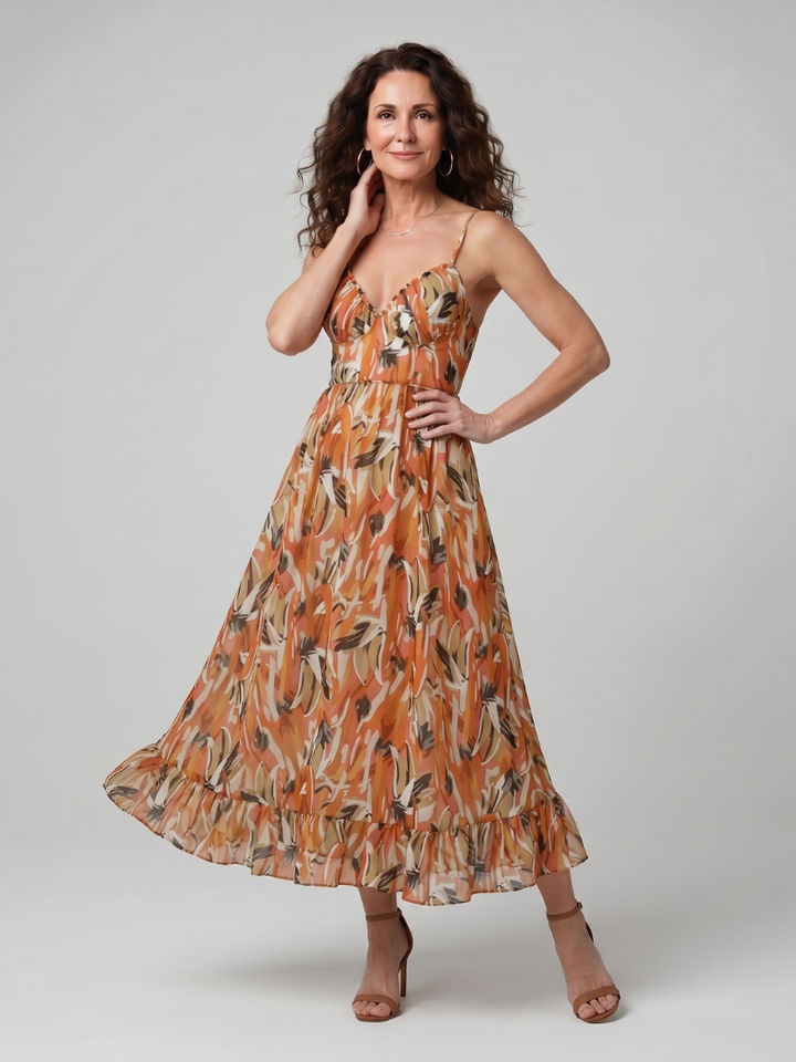 Quill | Spaghetti-band Midi-jurk met abstracte print