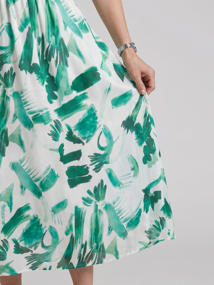 Candlia | Puffmouwen V-hals Midi Jurk met Abstracte Print