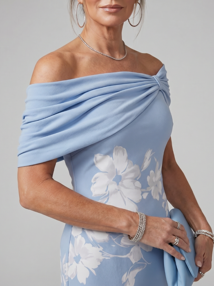 Cosma | Off-Shoulder Midi-Jurk met Drapering